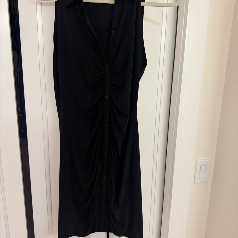 Alice + Olivia Black Ruched Midi Dress